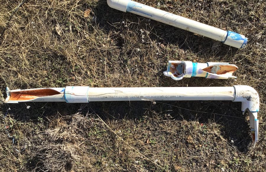 broken PVC pipes in central Texas area taken out of ground by professional plumbers